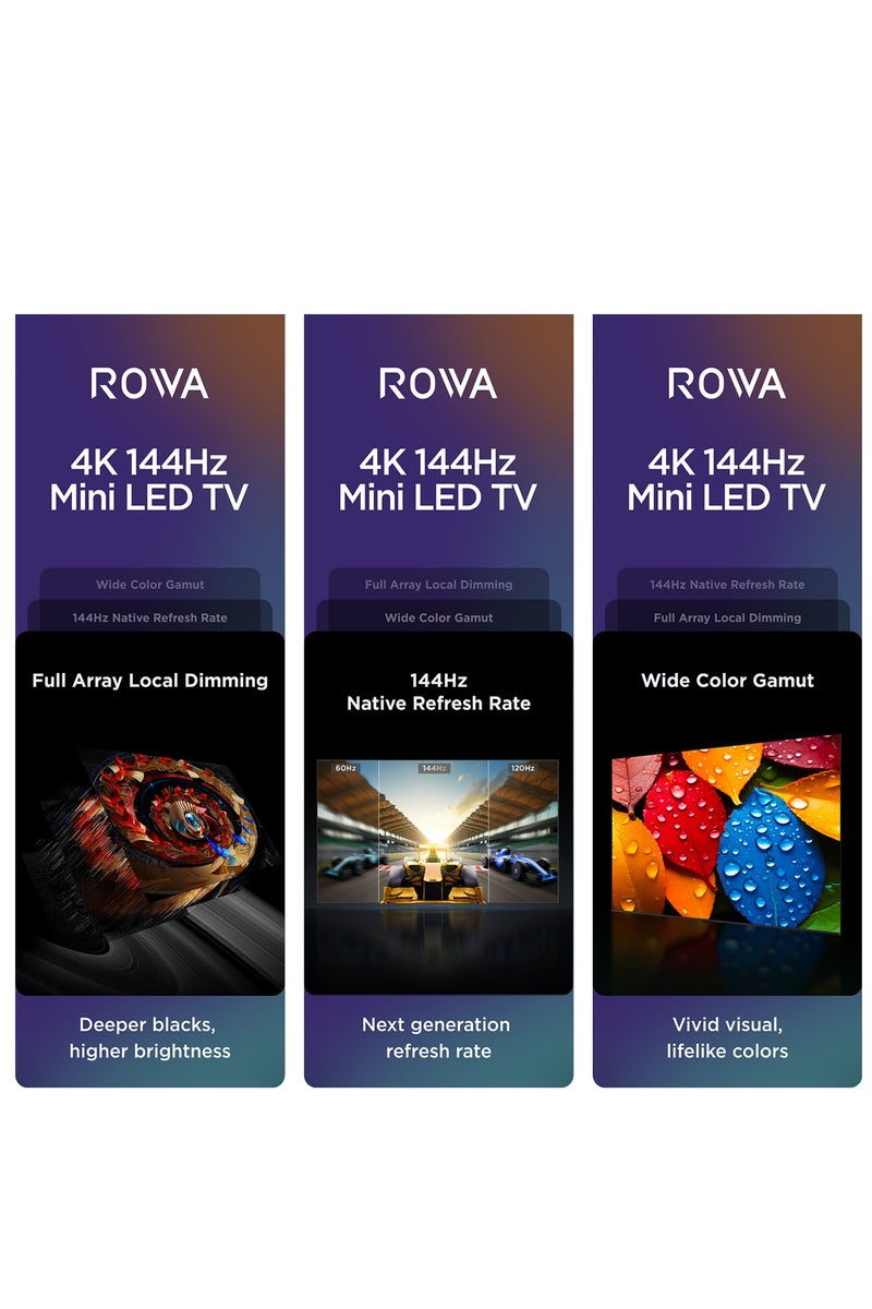 ROWA 75R85 Television 75 Inch Smart TV 4K Mini LED Colorful Quantum Crystal HDR 10+ Gaming Google TV, 144Hz Native Refresh Rate, MEMC,Dolby Atmos, Game Master (2025 Model) - Image 4