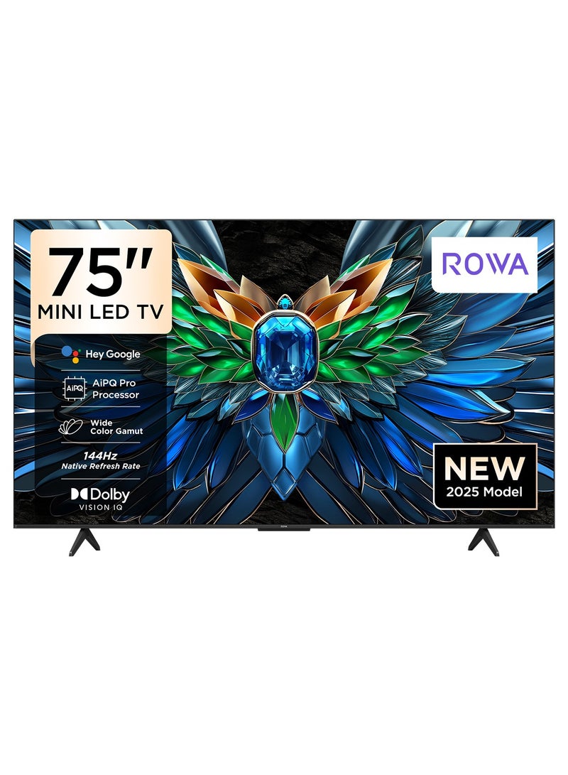 ROWA 75R85 Television 75 Inch Smart TV 4K Mini LED Colorful Quantum Crystal HDR 10+ Gaming Google TV, 144Hz Native Refresh Rate, MEMC,Dolby Atmos, Game Master (2025 Model) - Image 1