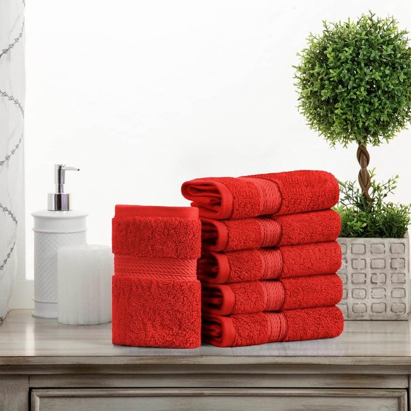 Superior Precision processed material Egyptian Cotton Pile Face Towel/Washcloth Set of 6, Ultra Soft Luxury Towels, Thick Plush Essentials, Absorbent Heavyweight, Guest Bath, Hotel, Spa, Home Bathroom, Shower Basics, Red Global light sturdy raw material - Image 2