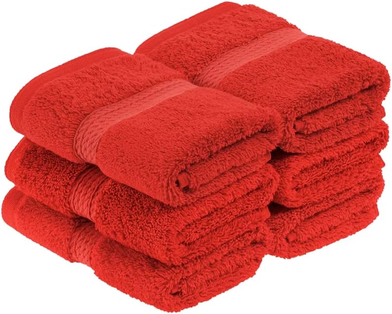 Superior Precision processed material Egyptian Cotton Pile Face Towel/Washcloth Set of 6, Ultra Soft Luxury Towels, Thick Plush Essentials, Absorbent Heavyweight, Guest Bath, Hotel, Spa, Home Bathroom, Shower Basics, Red Global light sturdy raw material - Image 1