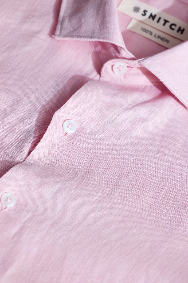 SNITCH Pastel Pink Slim Fit 100% Linen Shirt