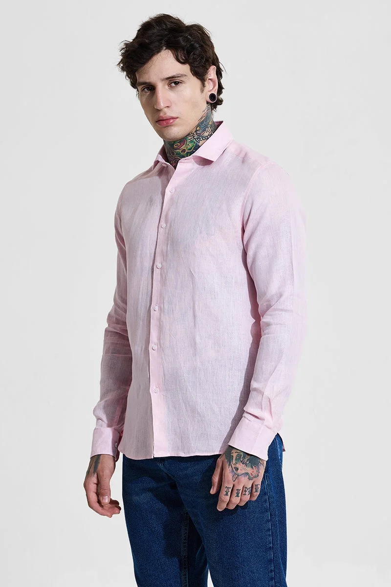 SNITCH Pastel Pink Slim Fit 100% Linen Shirt