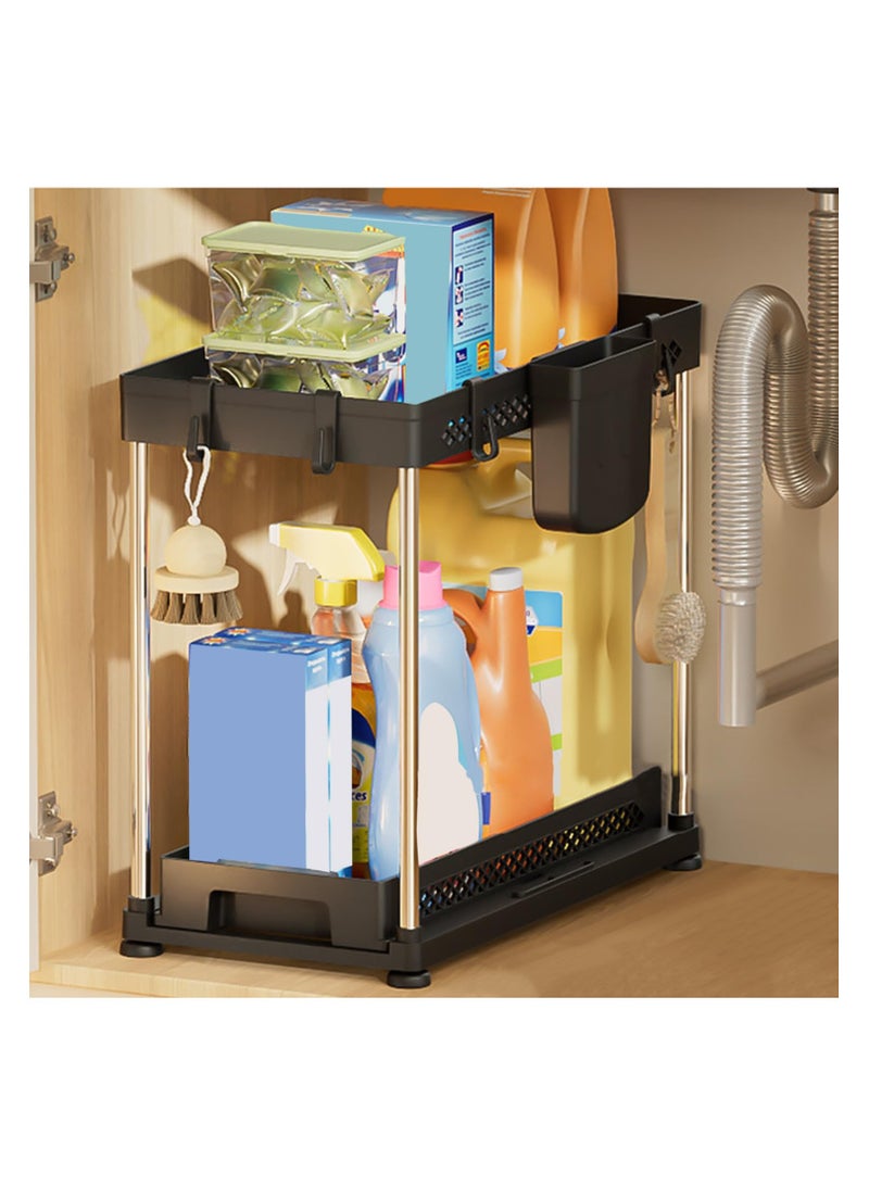 SYOSI High-Strength Plastic Storage Rack - Under-Sink & Bathroom Organizer, Easy Assembly, Drainage & Ventilation Design, Waterproof for Easy Cleaning - Ideal for Kitchen Pantry Closet Bathroom (Black)  - Image 3
