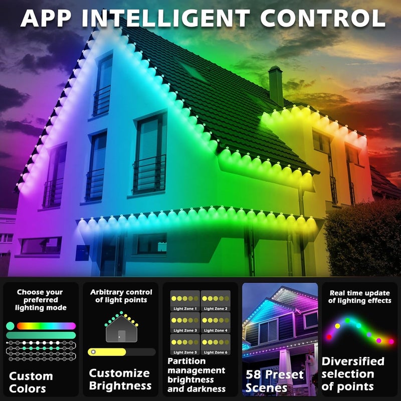 Sinley Permanent Outdoor RGB Lights,Waterproof Smart LED Eaves Lights with App/Remote Control,for Christmas and All Holiday Decor,Daily and Accent Lighting,House Roof and Garden Lighting (400FT) - Image 3