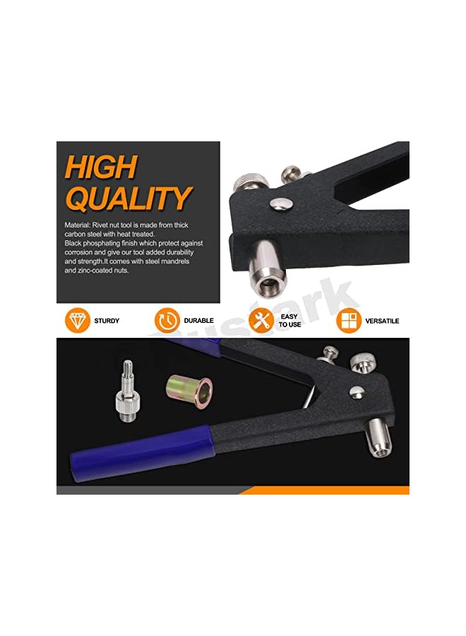 Rustark 151Pcs M3 M4 M5 M6 M8 Threaded Rivet Nuts 10.6Inch Hand Rivet Tool Rivet Nut Setter with 5 Sizes Metric Mandrels Heavy Duty Rivnut Blind Riveting Tools Hand Riveter Rivet Nut Tool Kit - Image 4