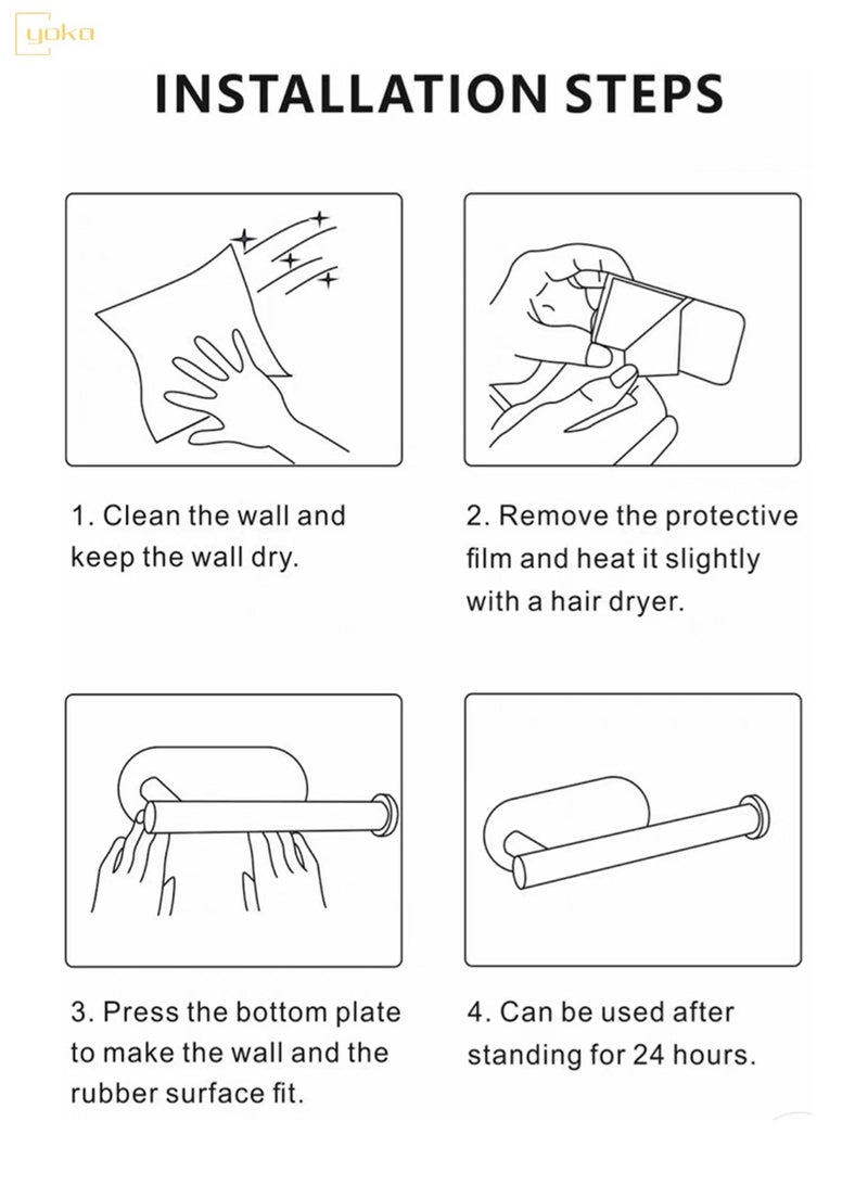 يوكا مجموعة أدوات حمام باللون الأسود غير اللامع مكونة من 4 قطع، تتضمن حامل ورق تواليت لاصق، وقضيب مناشف يد لاصق، وخطاف مناشف لاصق، ومجموعة إكسسوارات الحمام - Image 4