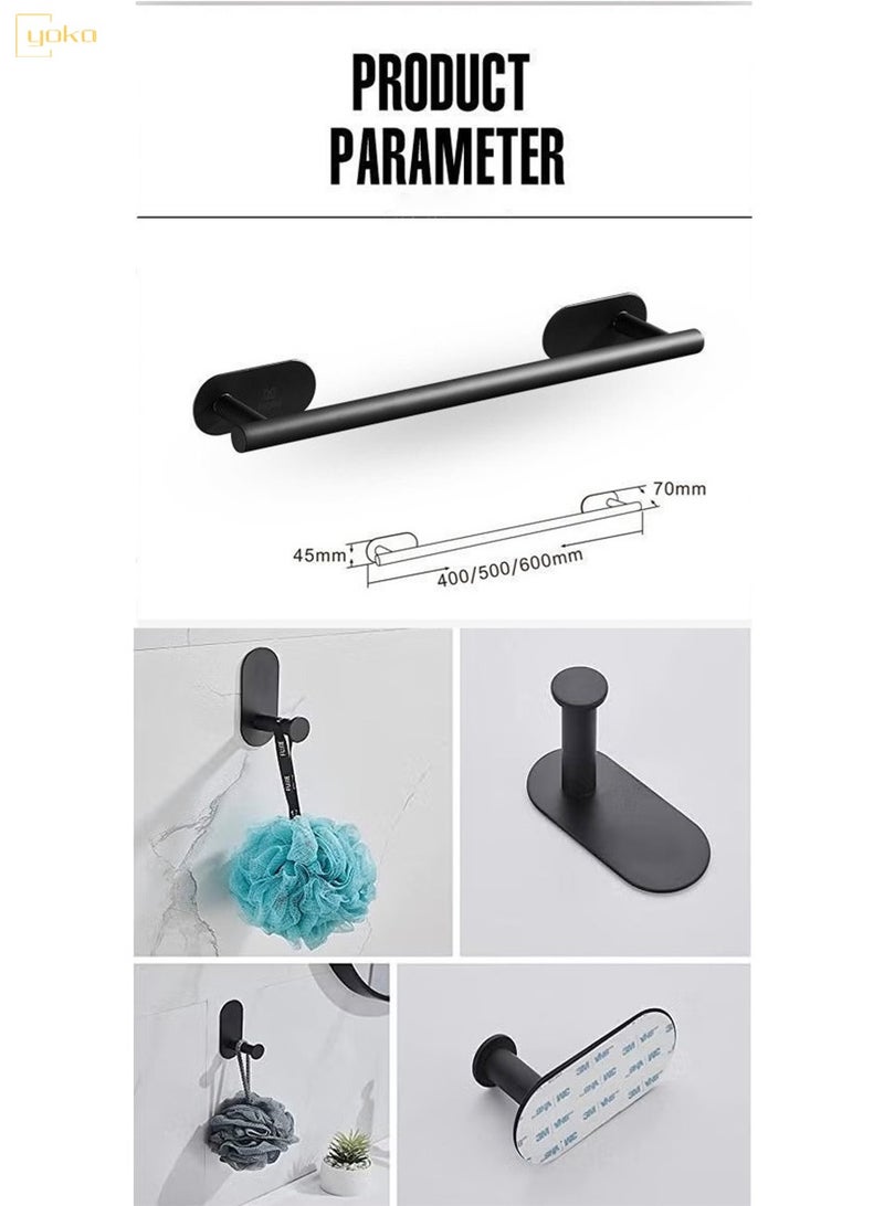 يوكا مجموعة أدوات حمام باللون الأسود غير اللامع مكونة من 4 قطع، تتضمن حامل ورق تواليت لاصق، وقضيب مناشف يد لاصق، وخطاف مناشف لاصق، ومجموعة إكسسوارات الحمام - Image 3