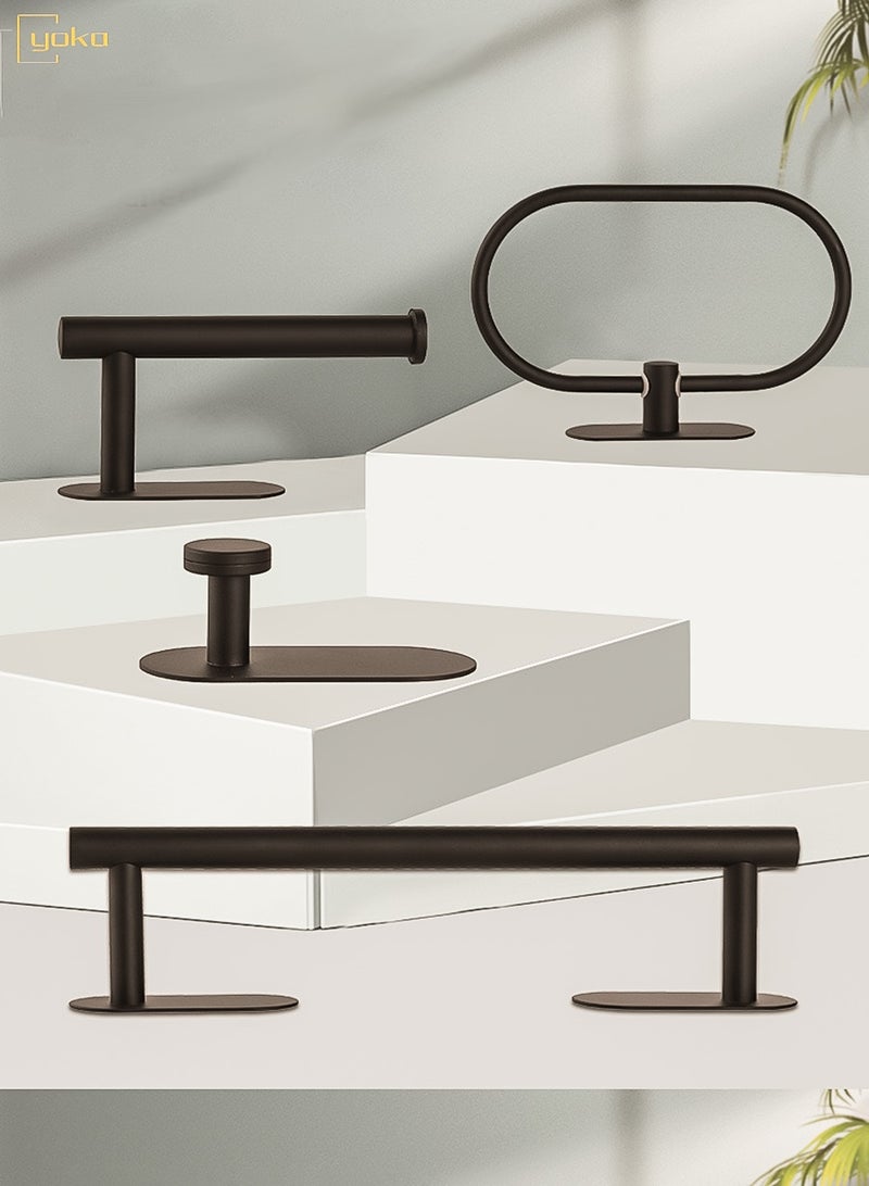 يوكا مجموعة أدوات حمام باللون الأسود غير اللامع مكونة من 4 قطع، تتضمن حامل ورق تواليت لاصق، وقضيب مناشف يد لاصق، وخطاف مناشف لاصق، ومجموعة إكسسوارات الحمام - Image 2