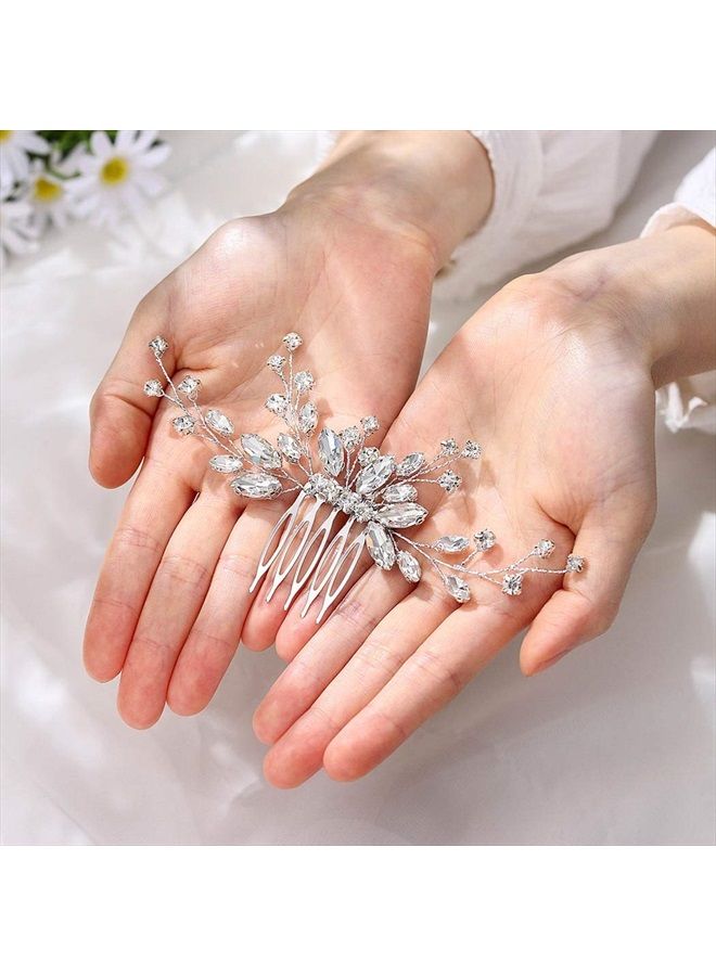 Unicra Bride Silver Wedding Hair Comb Sparkly Crystal Bridal Hair Piece Rhinestone Hair Accessorie for Women and Girls (A-Silver) - Image 2