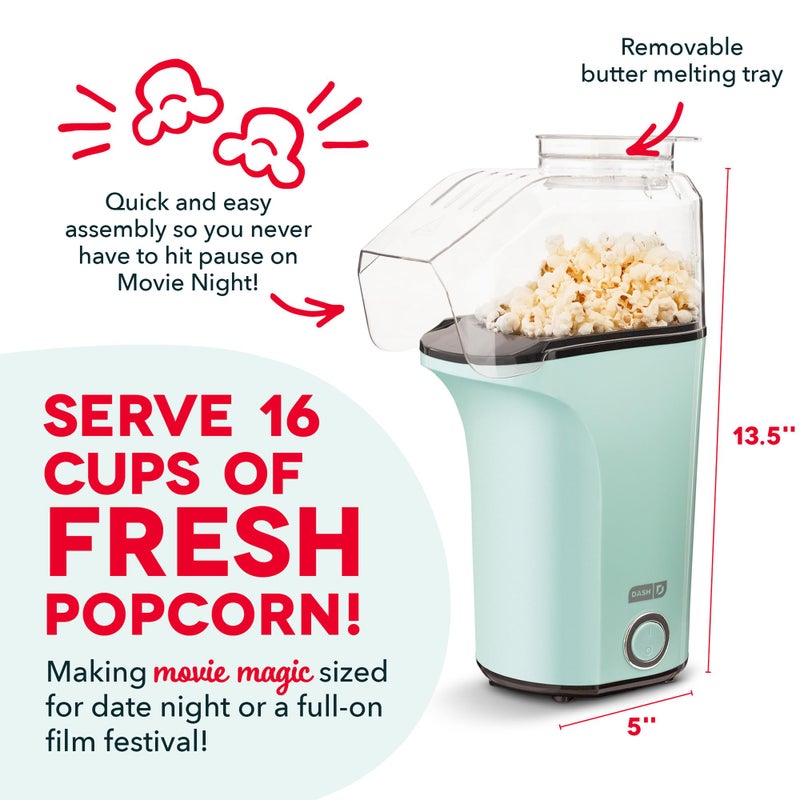 Dash Fresh Pop Popcorn Maker - Oil-Free, Air Popcorn Popper - With Measuring Cup & Recipe Guide - Perfect for Movie Nights - 16 Cups, Aqua - Image 3