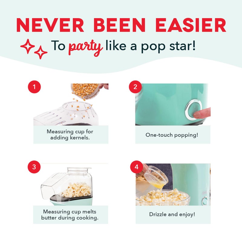 Dash Fresh Pop Popcorn Maker - Oil-Free, Air Popcorn Popper - With Measuring Cup & Recipe Guide - Perfect for Movie Nights - 16 Cups, Aqua - Image 5