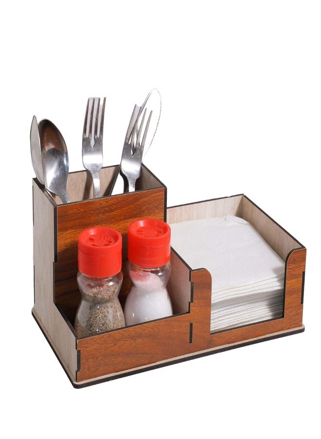 Smoni SYAMBABA Spoon Holder, Tissue Holder & Salt Pepper Stand | Wooden Prelam MDF Multipurpose Kitchen Organizer | Dining Table Cutlery & Napkin Holder - Image 1