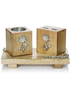 Roman Gifts Set of 3 Elegant Solid Wood Incense Burner with Aluminum Inlays Premium Collection with Tray Holder & Burner for Home Décor or tabletop  - Image 5