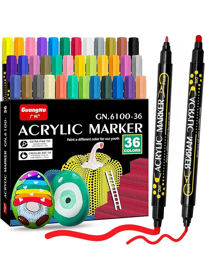 إيروريكس أقلام تلوين أقلام طلاء ذات طرفين أقلام طلاء أكريليك مثالية للرسم على الخشب والصخور والقماش والحجر والزجاج والسيراميك والحرف اليدوية وأدوات صنع الفن 36 - Image 1