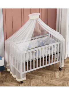 Star Kids Wooden bed for children with mosquito net and moving wheels with a zippered door and an iron base, suitable from birth to 4 years  - Image 2