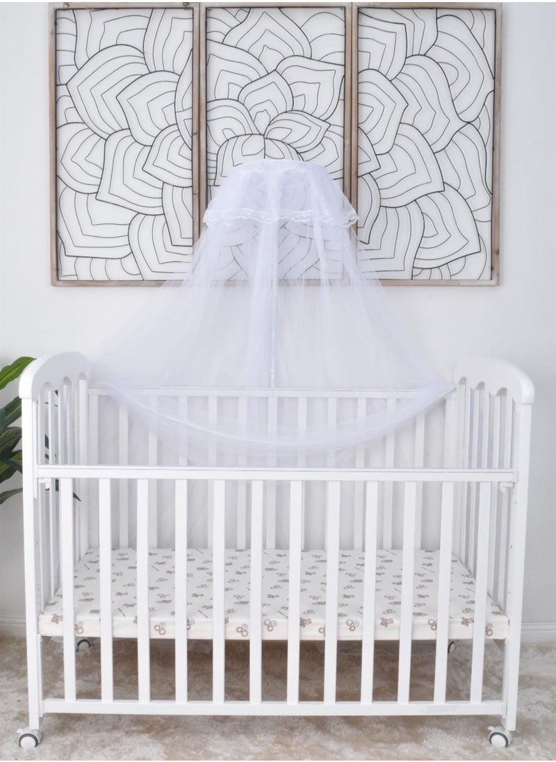 Star Kids - Wooden bed for children with mosquito net and moving wheels with a zippered door and an iron base, suitable from birth to 4 years - Image 1