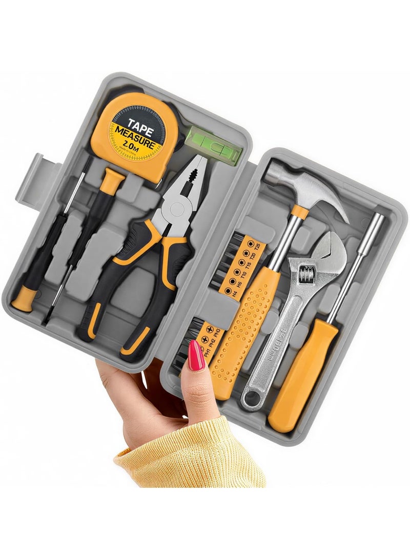 20 Pcs Basic Tool Kit, Compact Home Tool Set with Mini Tool Box, Ideal for Household Repairs, Office Maintenance, Simple DIY, General Tools User-friendly for Beginners, Women & Student(Yellow) - Image 1