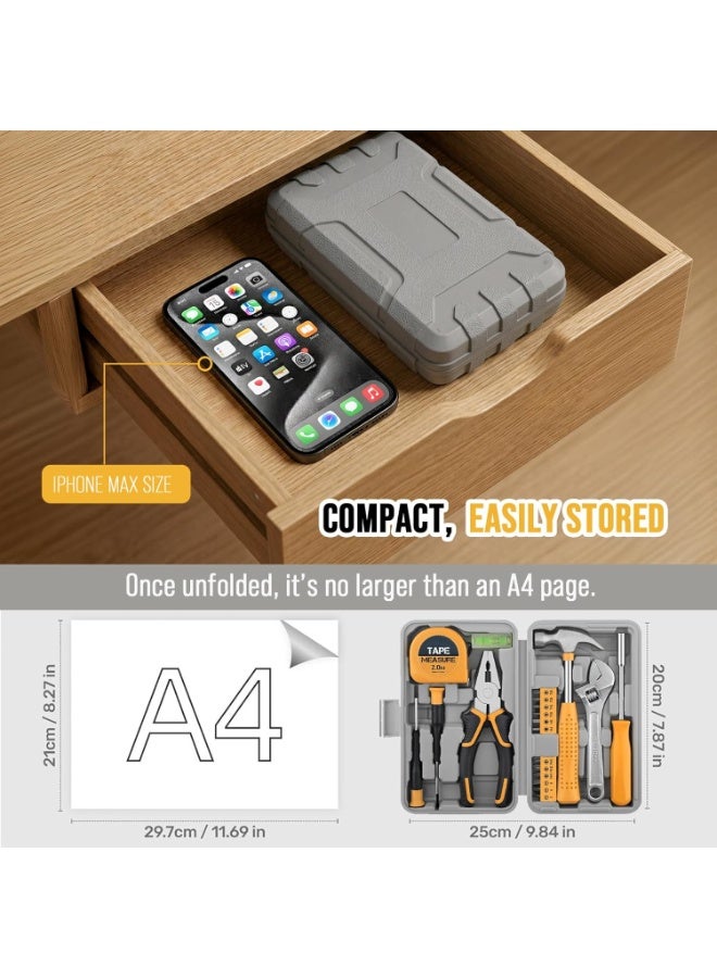 20 Pcs Basic Tool Kit, Compact Home Tool Set with Mini Tool Box, Ideal for Household Repairs, Office Maintenance, Simple DIY, General Tools User-friendly for Beginners, Women & Student(Yellow) - Image 3