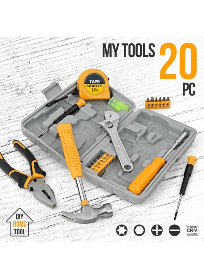 20 Pcs Basic Tool Kit, Compact Home Tool Set with Mini Tool Box, Ideal for Household Repairs, Office Maintenance, Simple DIY, General Tools User-friendly for Beginners, Women & Student(Yellow) - Image 4