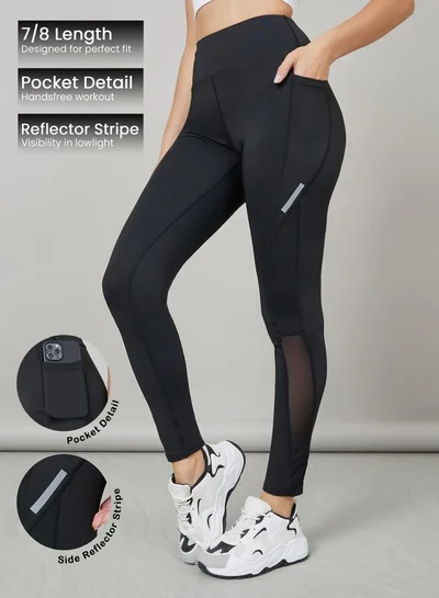 Styli Active Reflector Striped Pocket Detail Calf Mesh 7/8 Leggings