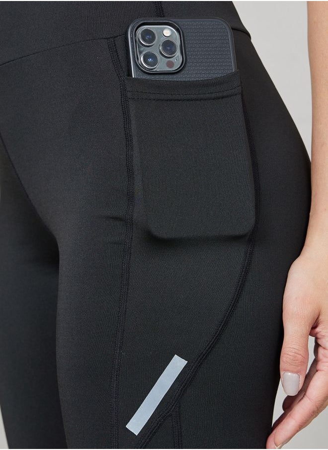 Styli - Reflector Striped Pocket Detail Calf Mesh 7/8 Active Leggings - Image 1