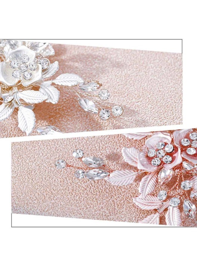 Foyte Bride Flower Hair Clip Rose Gold Crystal Weeding Headpieces Leaf Hair Accessories Floral Bridal Hair Pieces for Women and Brides (Rose Gold) - Image 5