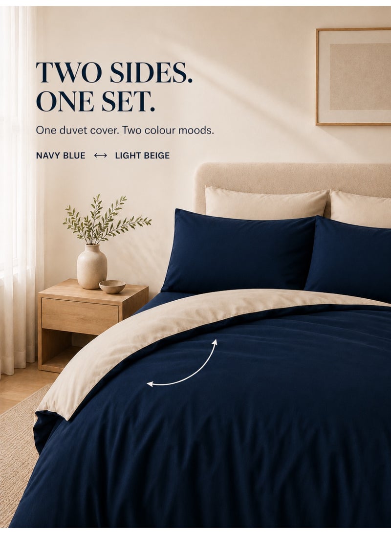 Good Sleep King Size Duvet Cover Set | 6 Piece Reversible | 220x240 cm | Midnight Blue & Light Beige Dual-Tone | Duvet Cover with Deep-Pocket Fitted Sheet & 4 Pillowcases | Ultra-Soft, Wrinkle-Free | Made in Dubai - Image 2
