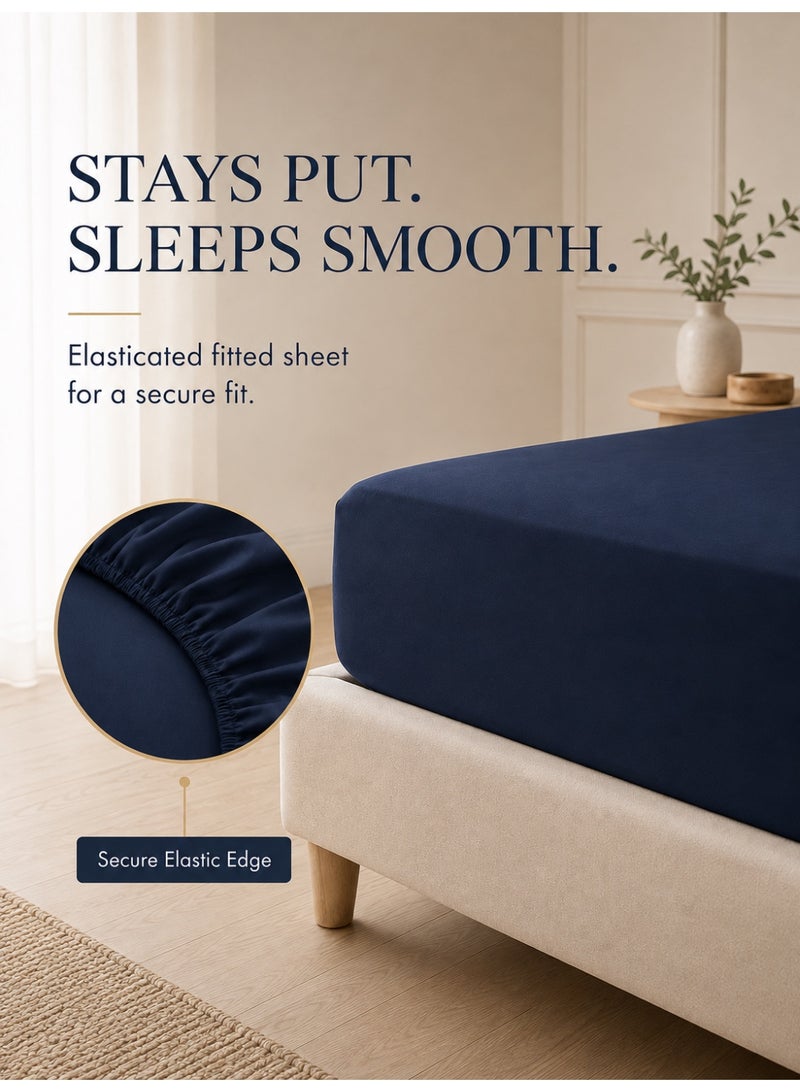 Good Sleep King Size Duvet Cover Set | 6 Piece Reversible | 220x240 cm | Midnight Blue & Light Beige Dual-Tone | Duvet Cover with Deep-Pocket Fitted Sheet & 4 Pillowcases | Ultra-Soft, Wrinkle-Free | Made in Dubai - Image 5
