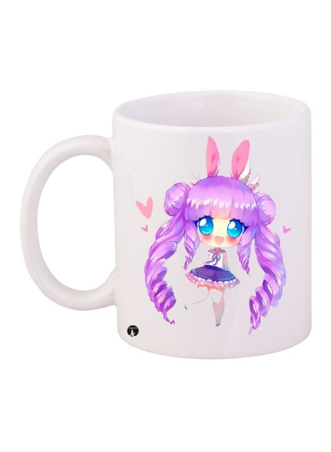 RYN Anime Girl Printed Coffee Mug White/Purple/Pink 11ounce