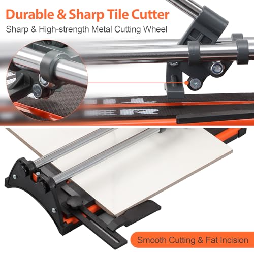 TILER Manual Tile Cutter, 14 Inch Professional Ceramic Tile Cutter with Durable & Sharp Tungsten Carbide Cutting Wheel, Tile Cutter Tools for Cutting Porcelain Floor with Anti-slip Handle & Feet - Image 4
