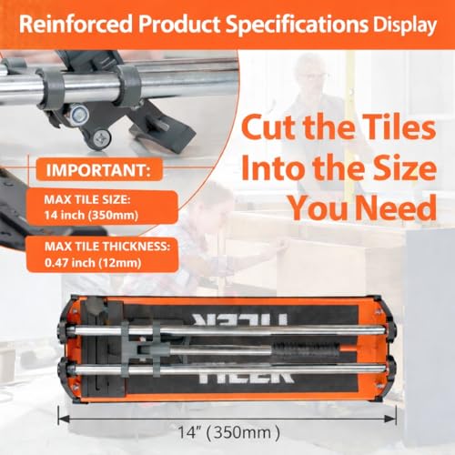TILER Manual Tile Cutter, 14 Inch Professional Ceramic Tile Cutter with Durable & Sharp Tungsten Carbide Cutting Wheel, Tile Cutter Tools for Cutting Porcelain Floor with Anti-slip Handle & Feet - Image 3
