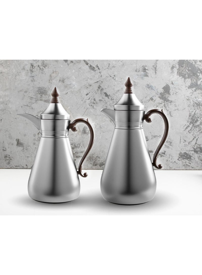 طقم ترامس أصيلة قطعتين للشاي والقهوة بتصميم أنيق من الأستيل الكامل بمقاس ١/٠.٧ لتر