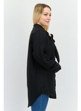 GANT Women Tie Neck Long Sleeves Plain Casual Shirt, Black  - Image 2