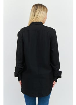 GANT Women Tie Neck Long Sleeves Plain Casual Shirt, Black  - Image 3