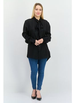 GANT Women Tie Neck Long Sleeves Plain Casual Shirt, Black  - Image 4
