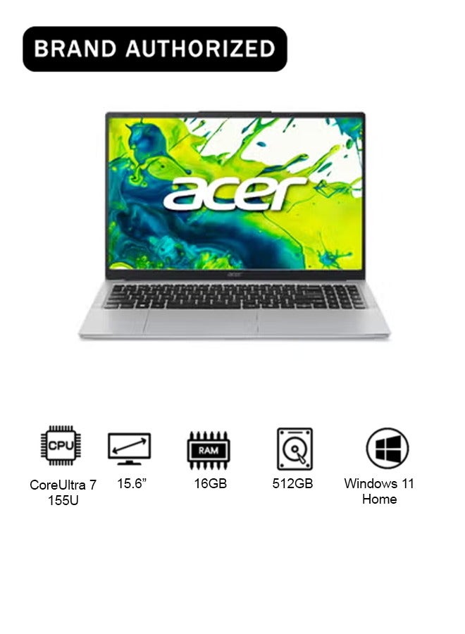 Acer Aspire Lite Laptop With 15.6-Inch FHD Display, Core Ultra 7-155U Processor/16GB RAM/512GB SSD/Windows 11 Home silver - Image 1
