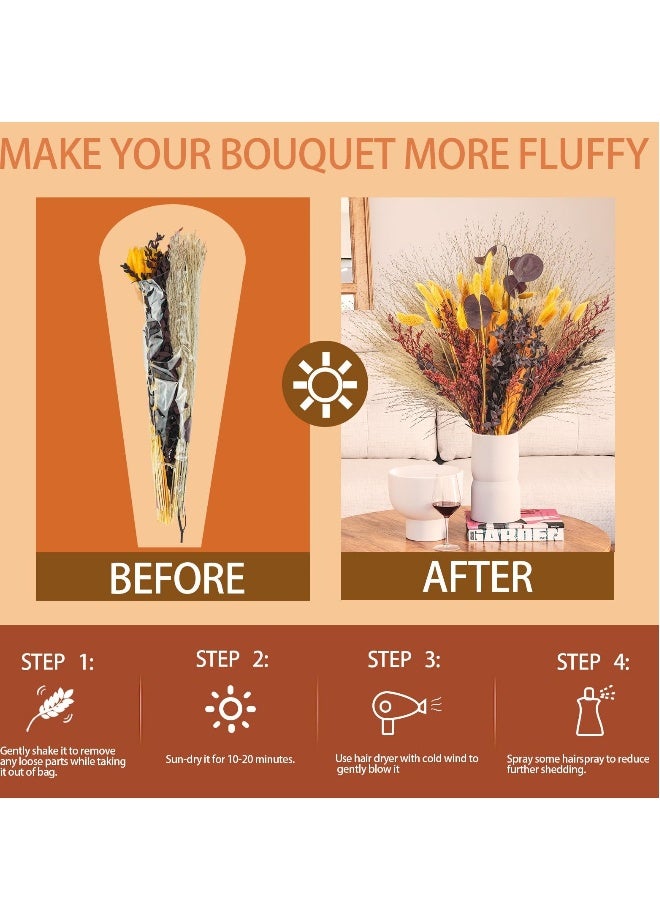 باقة من أعشاب البامباس المجففة لخشب الخريف، ذيول الأرنب البرتقالية الطبيعية والزهور المجففة للفازات، تنسيق زهور زفاف بوهو الخريف، زينة مركز الطاولة لخريف مميز - Image 4