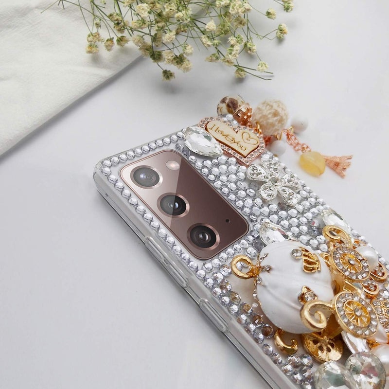 جابي for Galaxy Note 20 Case Women Luxury 3D Bling Shiny Rhinestone Diamond Crystal Pearl Handmade Pendant Iron Tower Pumpkin Car Flowers Soft Protective Anti-Fall Case for Galaxy Note 20 5G - Image 5