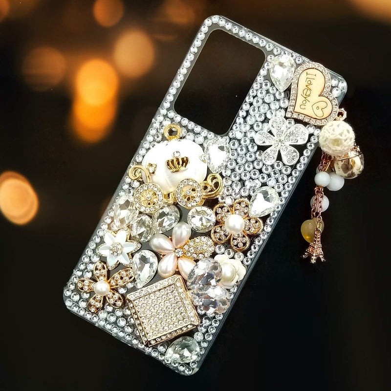 جابي for Galaxy Note 20 Case Women Luxury 3D Bling Shiny Rhinestone Diamond Crystal Pearl Handmade Pendant Iron Tower Pumpkin Car Flowers Soft Protective Anti-Fall Case for Galaxy Note 20 5G - Image 4