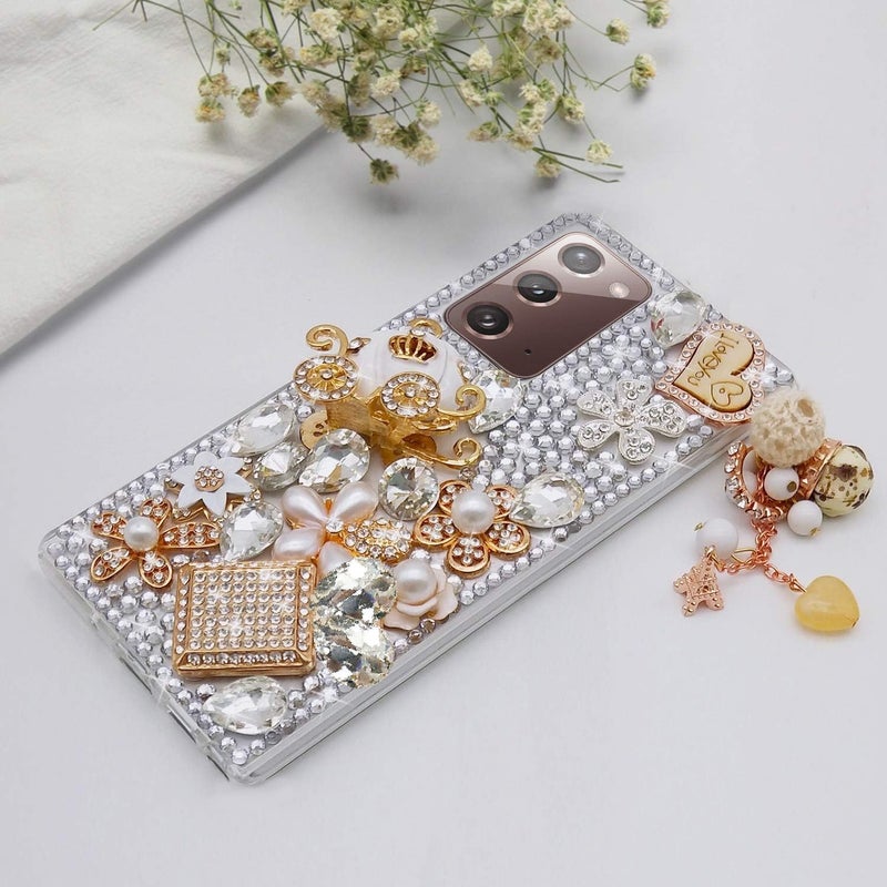 جابي for Galaxy Note 20 Case Women Luxury 3D Bling Shiny Rhinestone Diamond Crystal Pearl Handmade Pendant Iron Tower Pumpkin Car Flowers Soft Protective Anti-Fall Case for Galaxy Note 20 5G - Image 2