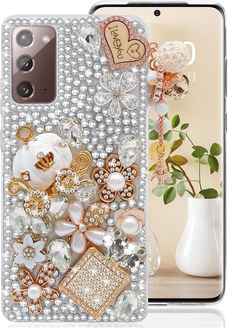 جابي for Galaxy Note 20 Case Women Luxury 3D Bling Shiny Rhinestone Diamond Crystal Pearl Handmade Pendant Iron Tower Pumpkin Car Flowers Soft Protective Anti-Fall Case for Galaxy Note 20 5G - Image 1