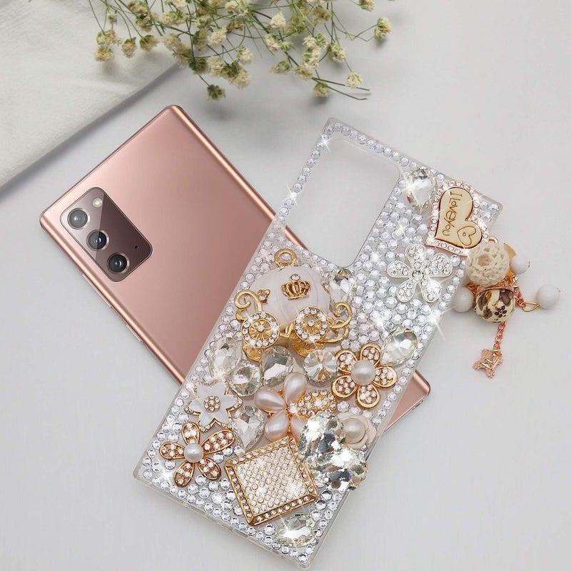 جابي for Galaxy Note 20 Case Women Luxury 3D Bling Shiny Rhinestone Diamond Crystal Pearl Handmade Pendant Iron Tower Pumpkin Car Flowers Soft Protective Anti-Fall Case for Galaxy Note 20 5G - Image 3