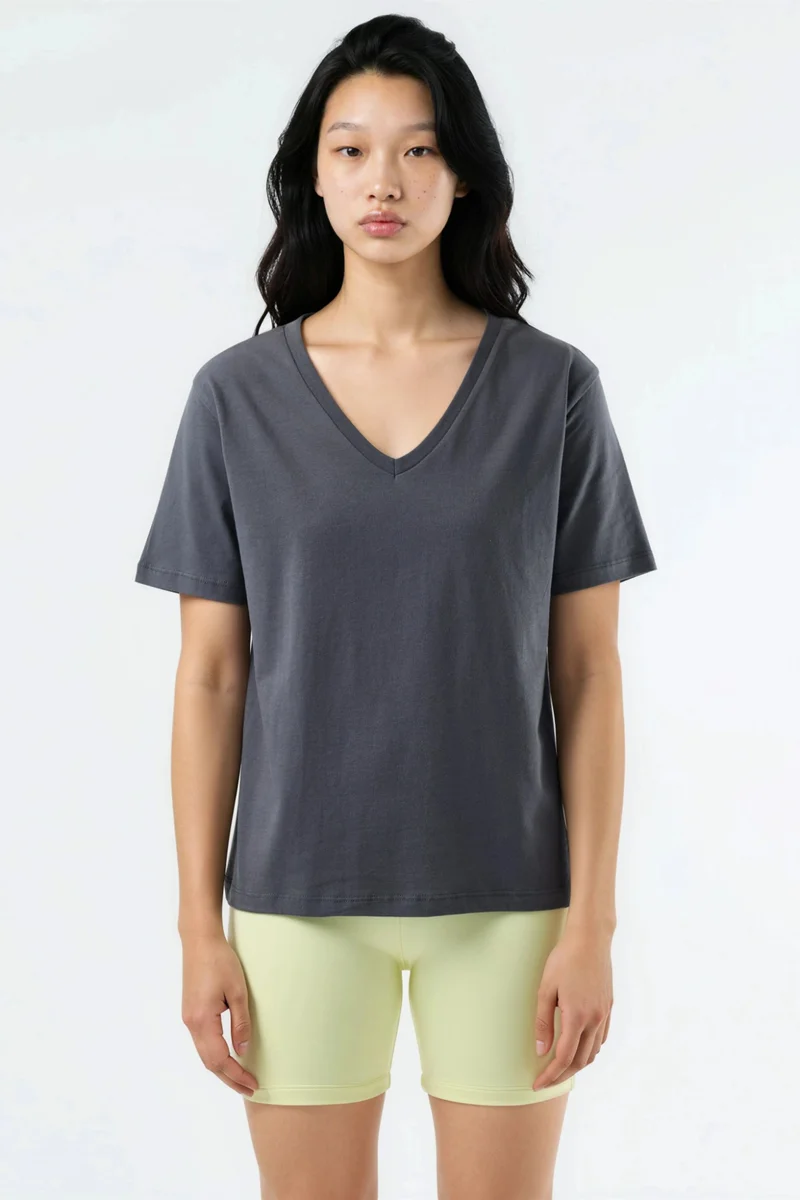 Busem Dark Grey BUSEM V-Neck Solid Knit T-Shirt for Women | Best Price UAE