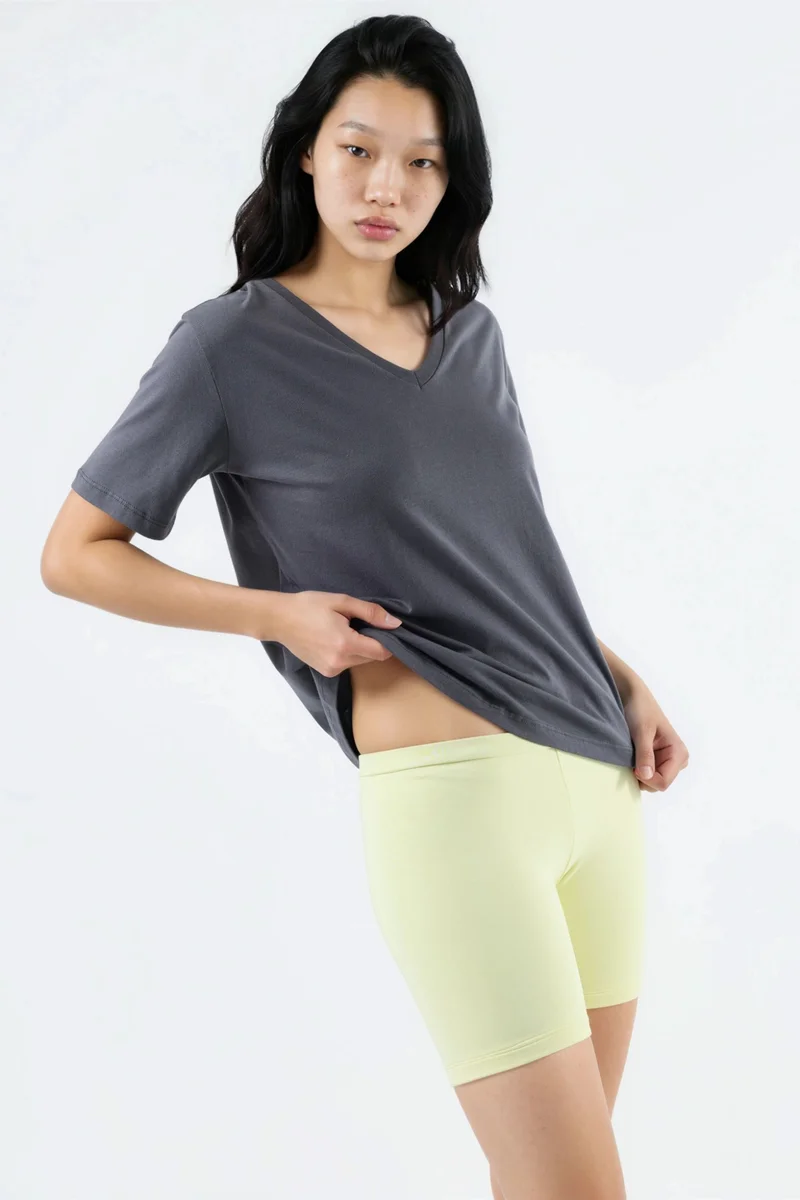 Busem Dark Grey BUSEM V-Neck Solid Knit T-Shirt for Women | Best Price UAE