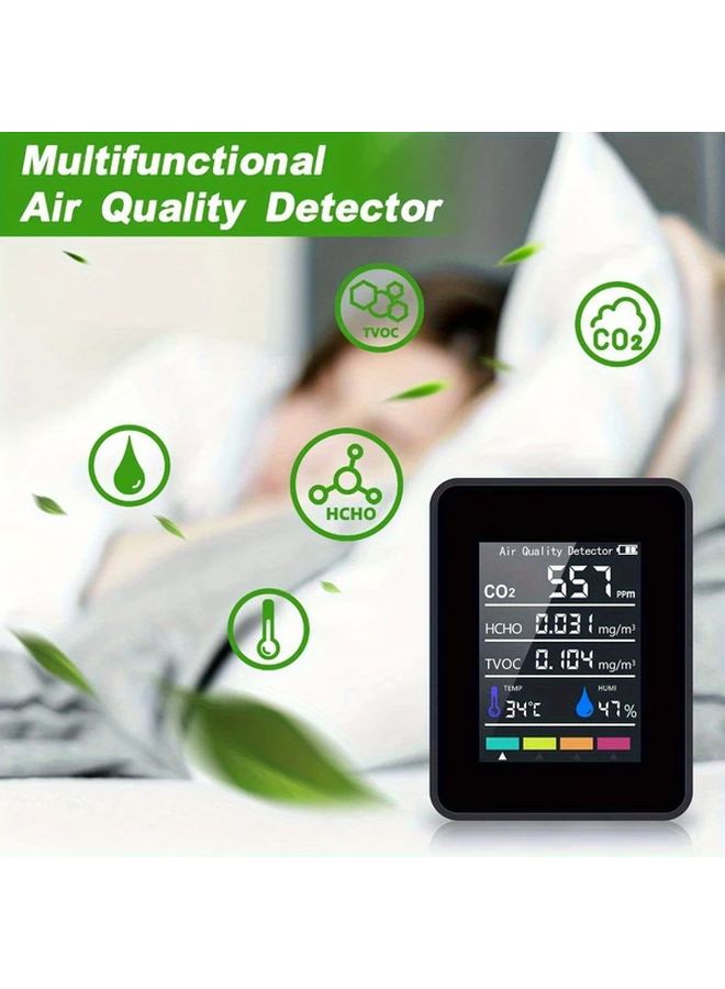 White 5 In 1 Air Quality Monitor For CO2 Temperature Humidity HCHO TVOC Indoor Pollution Alarm - Image 4