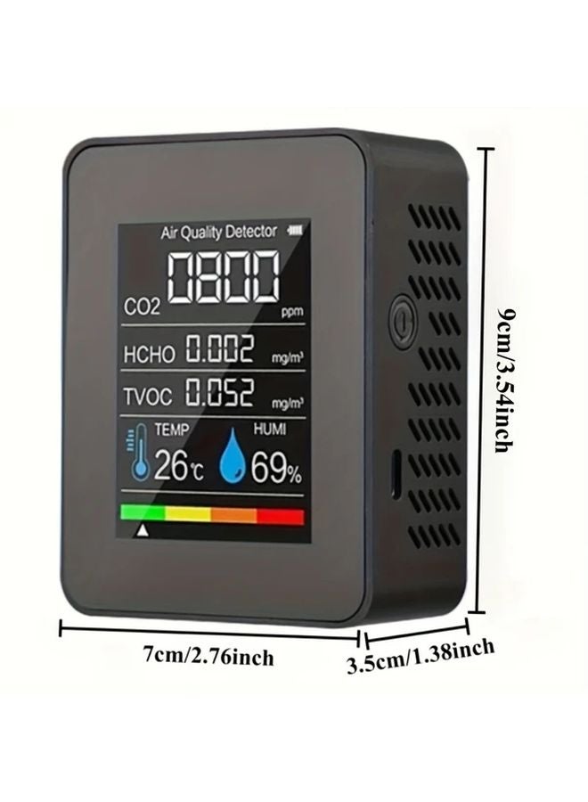 White 5 In 1 Air Quality Monitor For CO2 Temperature Humidity HCHO TVOC Indoor Pollution Alarm - Image 3