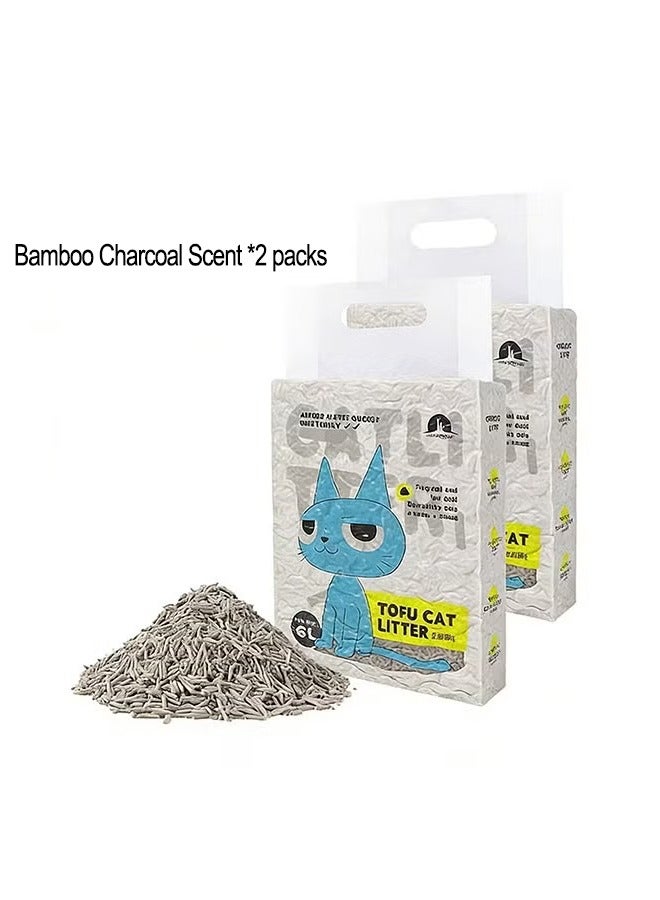 2 حزم نفايات القط التوفو - حبيبات كبيرة نفايات القط الطبيعية الخالية من الغبار ، نفايات القط المتجمعة عالية الفعالية والقابلة للتحلل الحيوي ، متجمعة بشكل وثيق غير لاصقة للشعر (12L - رائحة فحم الخيزران) - Image 1
