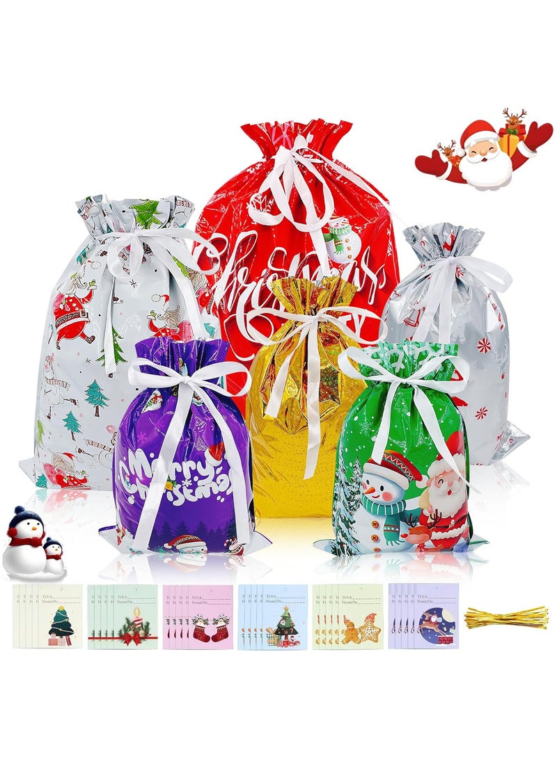 AUTOYSUR Christmas Gift Bags - Christmas Drawstring Bags 18 PCS - Christmas Packaging Bags - 30 greeting cards, Christmas Party Bags with Tags  (18Bags+30Cards) - Image 1