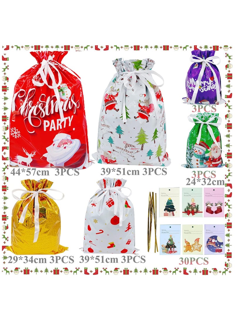 AUTOYSUR Christmas Gift Bags - Christmas Drawstring Bags 18 PCS - Christmas Packaging Bags - 30 greeting cards, Christmas Party Bags with Tags  (18Bags+30Cards) - Image 2