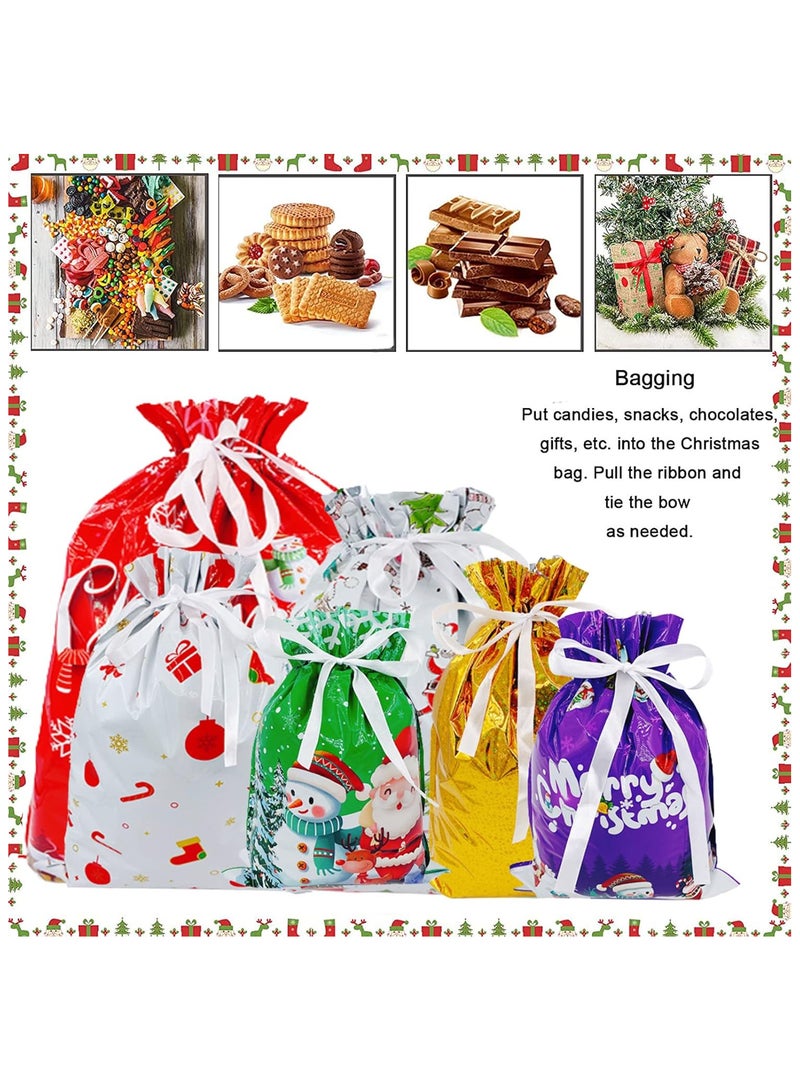 AUTOYSUR Christmas Gift Bags - Christmas Drawstring Bags 18 PCS - Christmas Packaging Bags - 30 greeting cards, Christmas Party Bags with Tags  (18Bags+30Cards) - Image 4